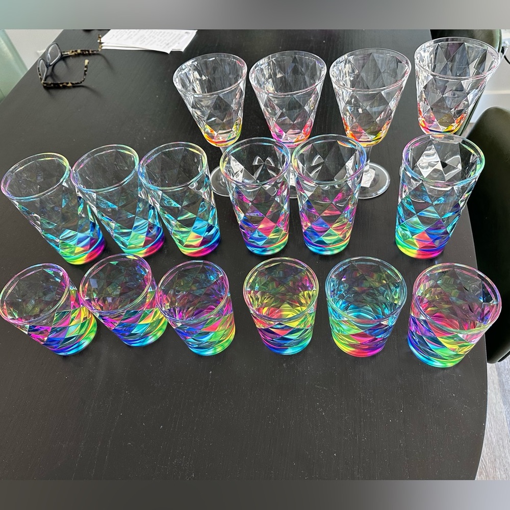 Rainbow tinted acrylic drink ware